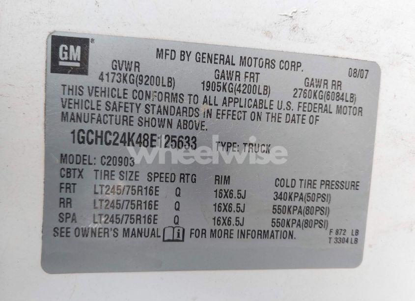 Photo 9 of 2008 Chevrolet Silverado C2500 HEAVY DUTY (VIN 1GCHC24K48E125633)