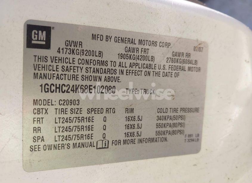 Photo 9 of 2008 Chevrolet Silverado 2500HD WORK TRUCK (VIN 1GCHC24K68E102080)