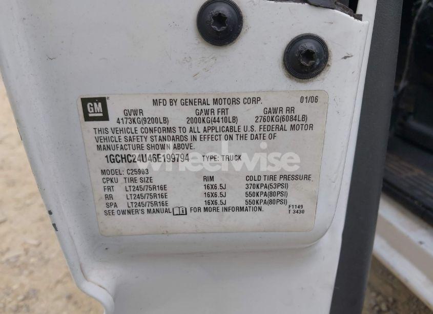 Photo 9 of 2006 Chevrolet Silverado 2500HD WORK TRUCK (VIN 1GCHC24U46E199794)