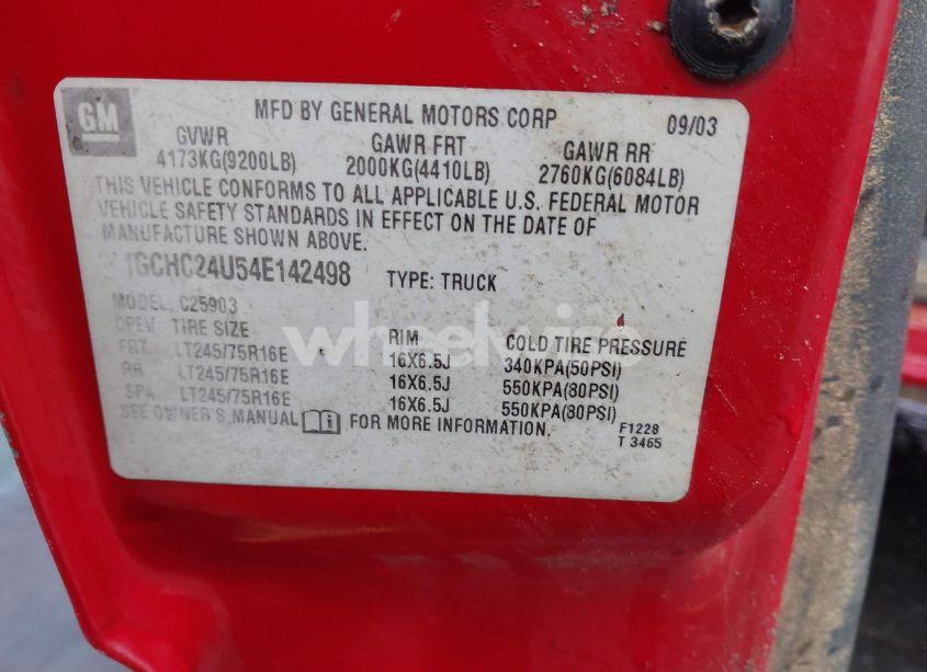 Photo 9 of 2004 Chevrolet Silverado 2500HD (VIN 1GCHC24U54E142498)