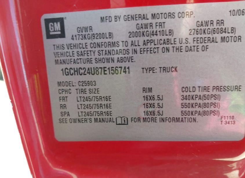 Photo 9 of 2007 Chevrolet Silverado 2500HD CLASSIC WORK TRUCK (VIN 1GCHC24U87E156741)