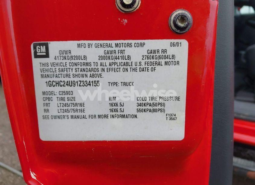 Photo 9 of 2001 Chevrolet Silverado 2500HD (VIN 1GCHC24U91Z334155)