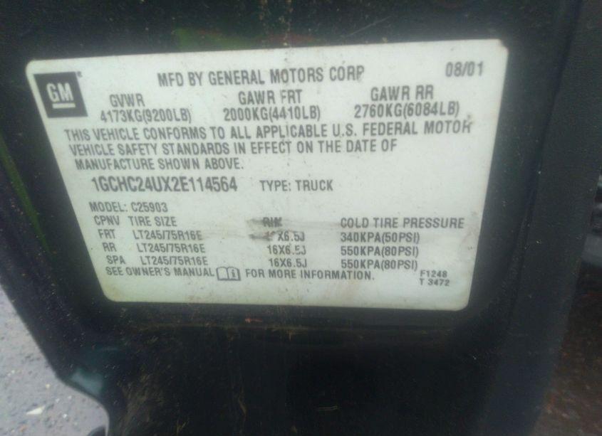 Photo 9 of 2002 Chevrolet Silverado 2500HD (VIN 1GCHC24UX2E114564)