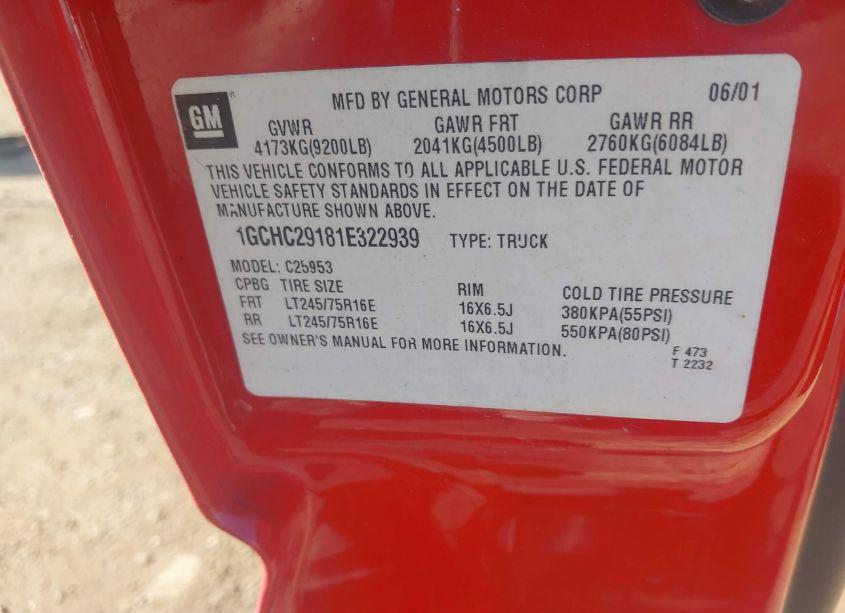 Photo 9 of 2001 Chevrolet Silverado 2500HD LS (VIN 1GCHC29181E322939)