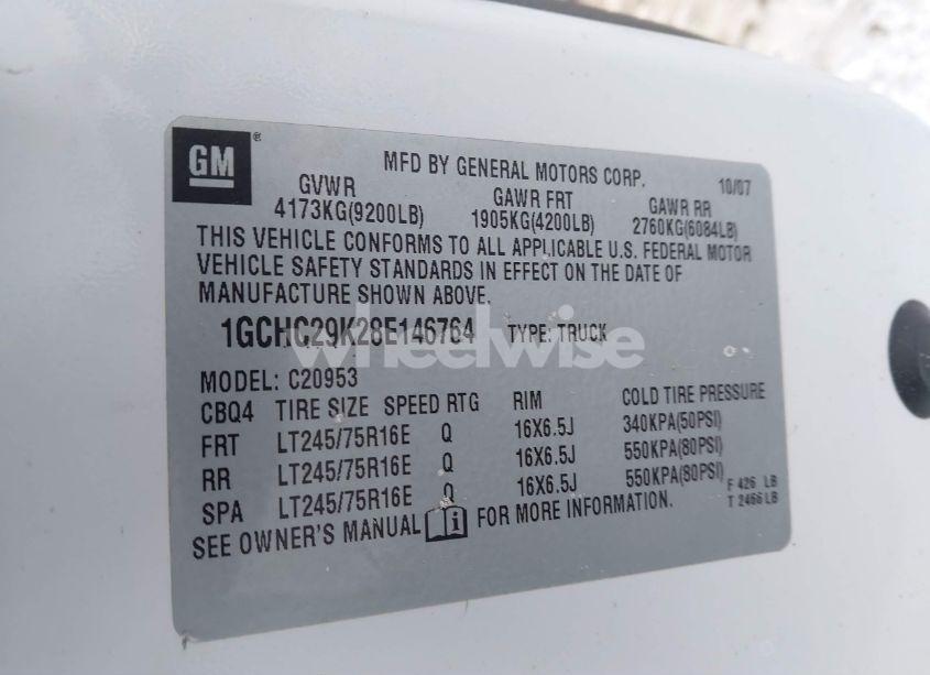 Photo 9 of 2008 Chevrolet Silverado 2500HD WORK TRUCK (VIN 1GCHC29K28E146764)