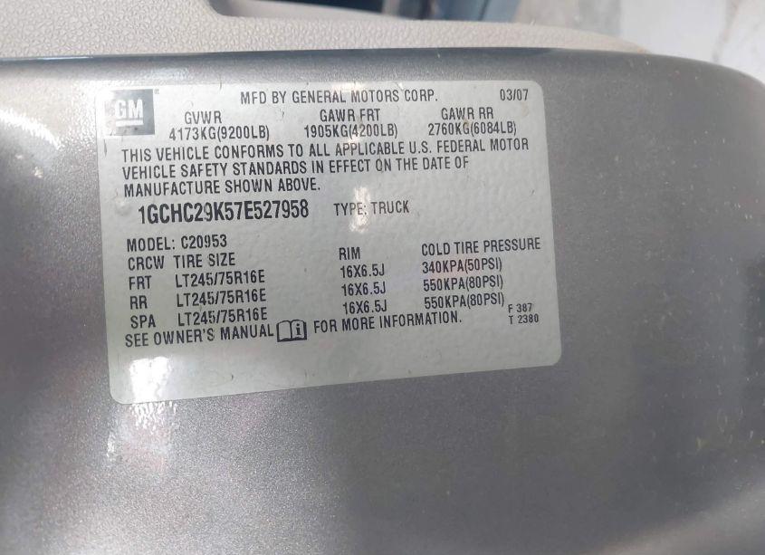 Photo 9 of 2007 Chevrolet Silverado 2500HD LT1 (VIN 1GCHC29K57E527958)