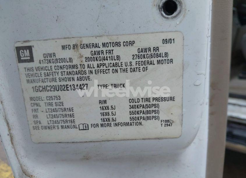 Photo 9 of 2002 Chevrolet Silverado 2500HD LS (VIN 1GCHC29U02E134427)