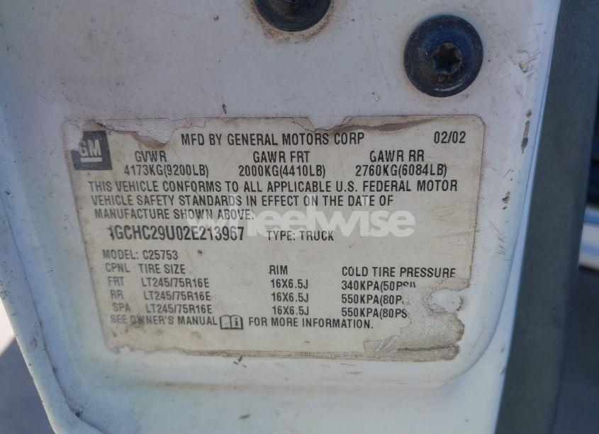 Photo 9 of 2002 Chevrolet Silverado 2500HD (VIN 1GCHC29U02E213967)