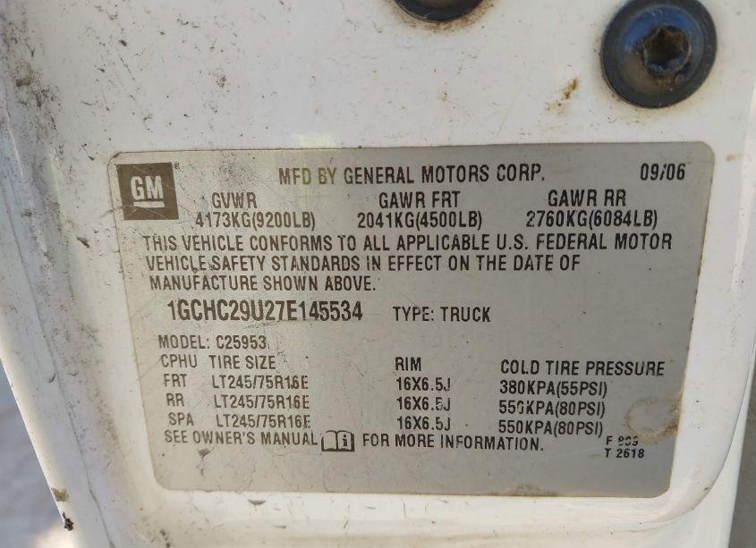 Photo 9 of 2007 Chevrolet Silverado 2500HD CLASSIC WORK TRUCK (VIN 1GCHC29U27E145534)