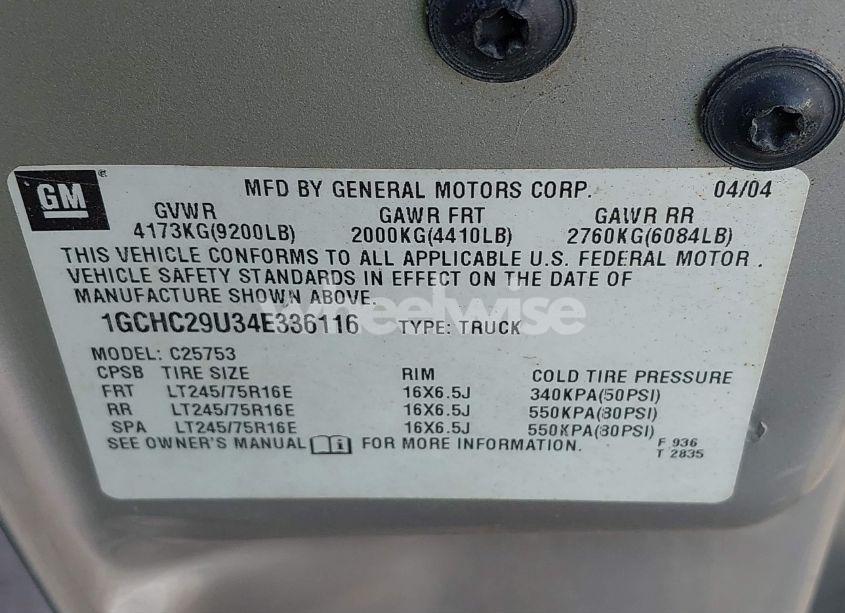 Photo 9 of 2004 Chevrolet Silverado 2500HD WORK TRUCK (VIN 1GCHC29U34E336116)