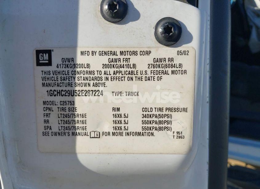 Photo 9 of 2002 Chevrolet Silverado 2500HD LS (VIN 1GCHC29U52E287224)