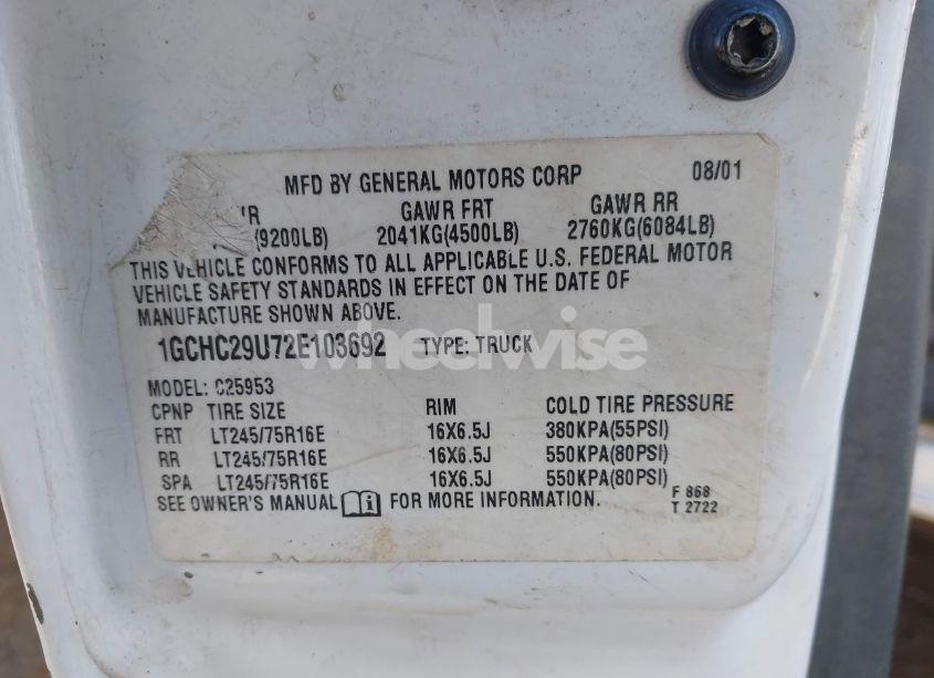 Photo 9 of 2002 Chevrolet Silverado 2500HD (VIN 1GCHC29U72E103692)