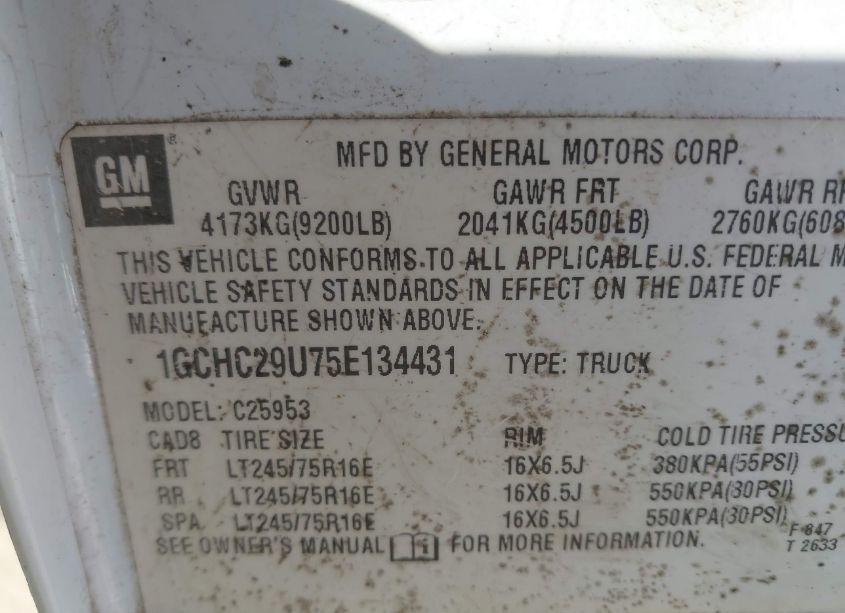 Photo 9 of 2005 Chevrolet Silverado 2500HD WORK TRUCK (VIN 1GCHC29U75E134431)