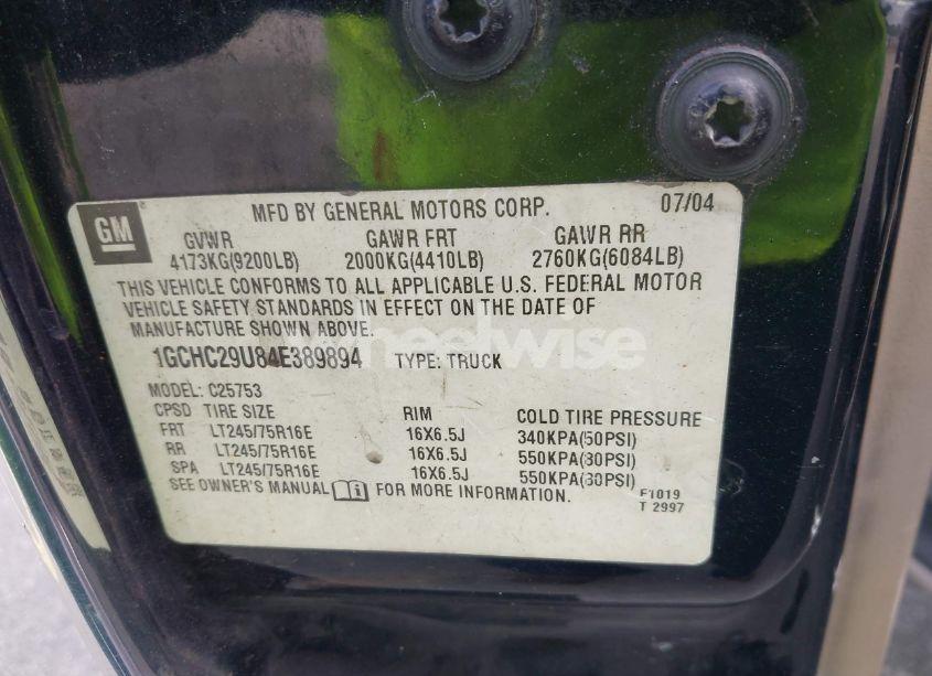 Photo 9 of 2004 Chevrolet Silverado 2500HD LS (VIN 1GCHC29U84E389894)