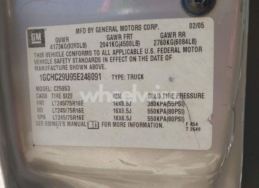 Photo 9 of 2005 Chevrolet Silverado 2500HD WORK TRUCK (VIN 1GCHC29U95E248091)