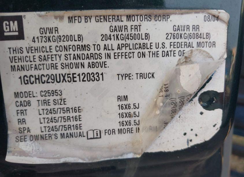 Photo 9 of 2005 Chevrolet Silverado 2500HD LS (VIN 1GCHC29UX5E120331)