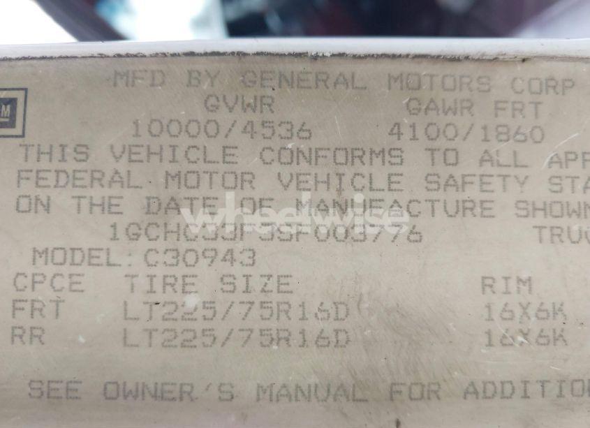 Photo 9 of 1995 Chevrolet Gmt-400 C3500 (VIN 1GCHC33F3SF003776)