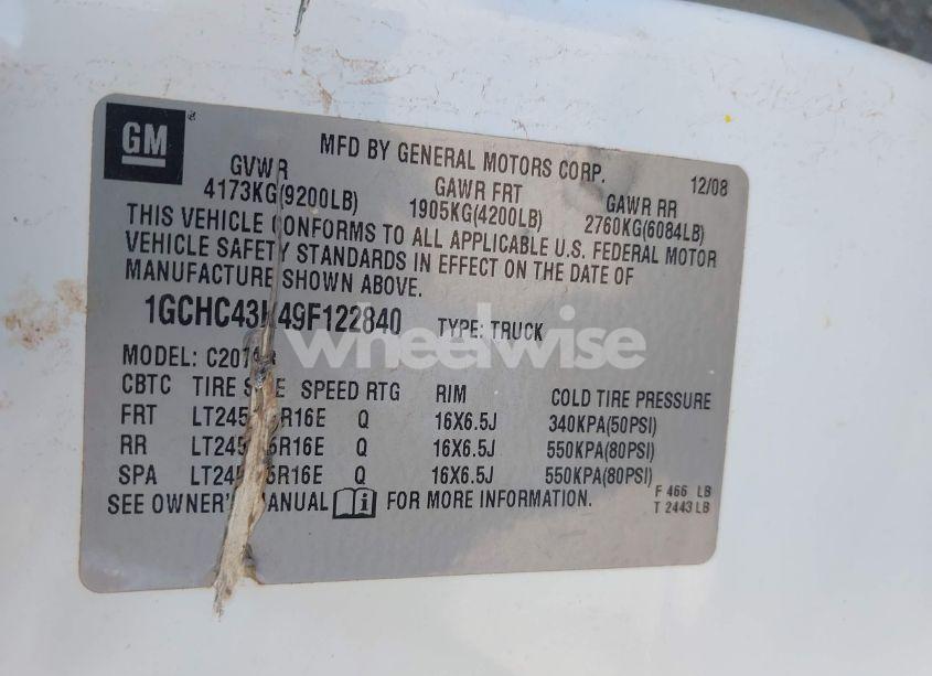 Photo 9 of 2009 Chevrolet Silverado 2500HD WORK TRUCK (VIN 1GCHC43K49F122840)
