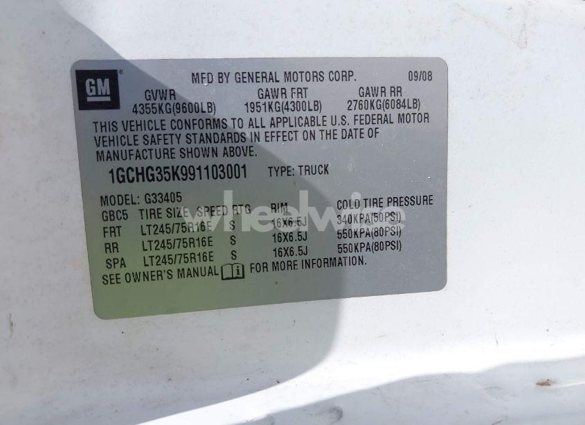 Photo 9 of 2009 Chevrolet Express 3500 WORK VAN (VIN 1GCHG35K991103001)