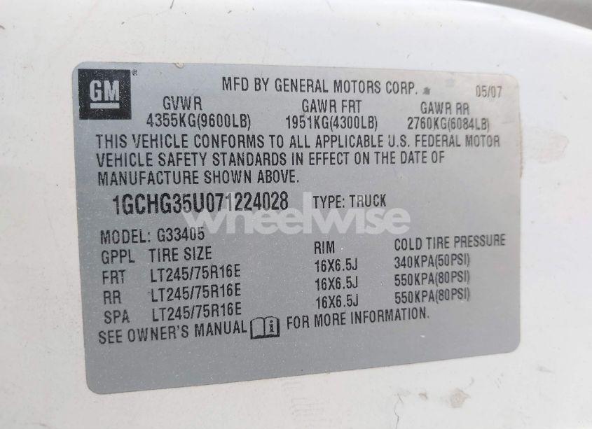 Photo 9 of 2007 Chevrolet Express WORK VAN (VIN 1GCHG35U071224028)