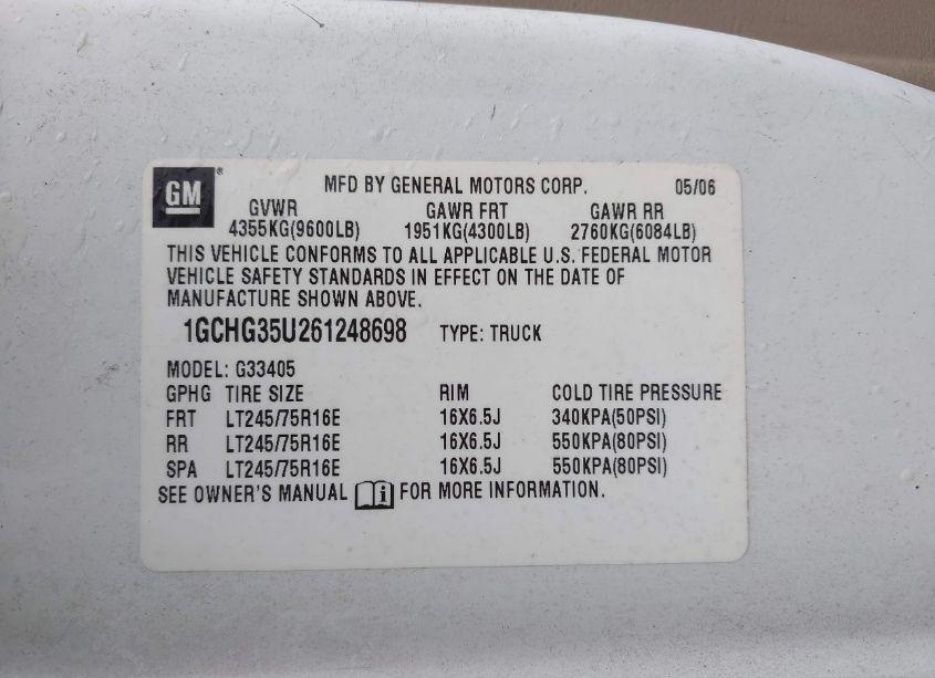 Photo 9 of 2006 Chevrolet Express WORK VAN (VIN 1GCHG35U261248698)