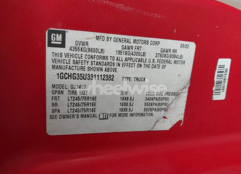 Photo 9 of 2003 Chevrolet Express (VIN 1GCHG35U331112382)