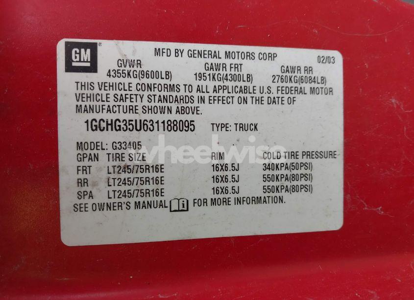 Photo 9 of 2003 Chevrolet Express (VIN 1GCHG35U631188095)