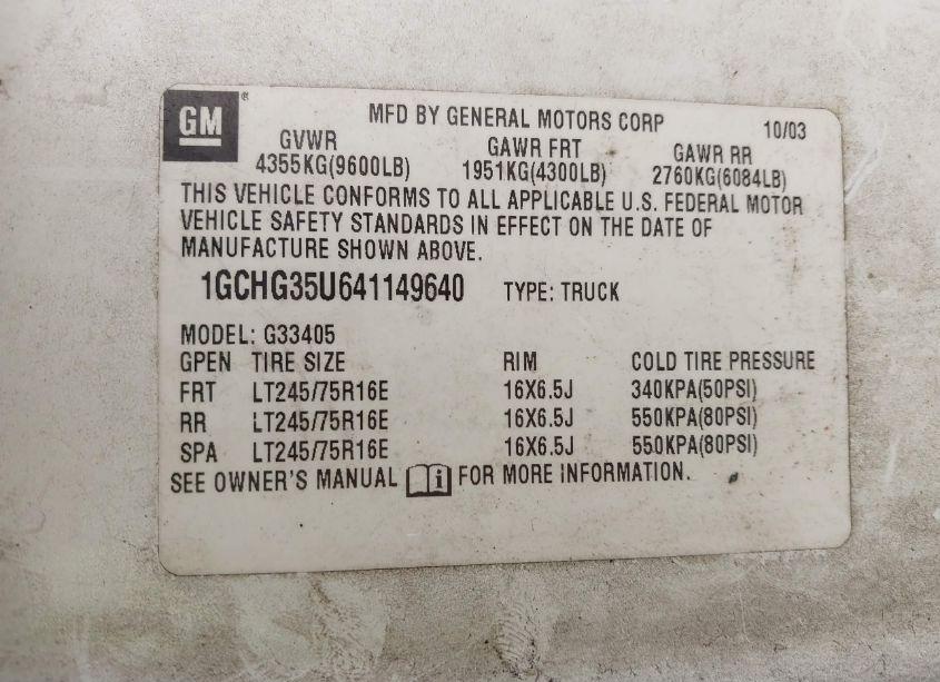 Photo 9 of 2004 Chevrolet Express (VIN 1GCHG35U641149640)