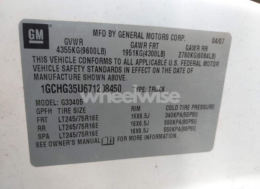 Photo 9 of 2007 Chevrolet Express WORK VAN (VIN 1GCHG35U671208450)