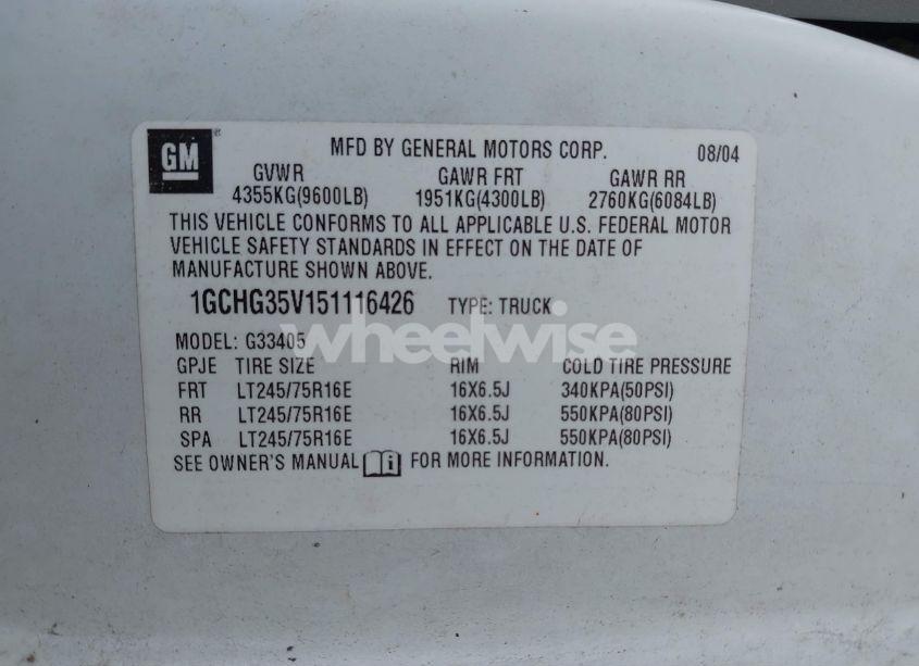 Photo 9 of 2005 Chevrolet Express (VIN 1GCHG35V151116426)