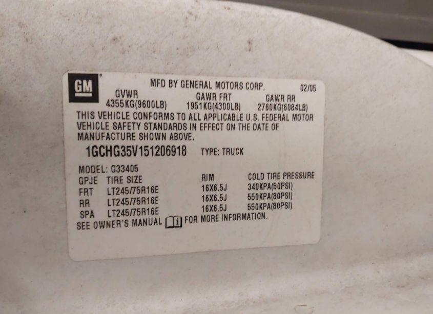 Photo 9 of 2005 Chevrolet Express (VIN 1GCHG35V151206918)