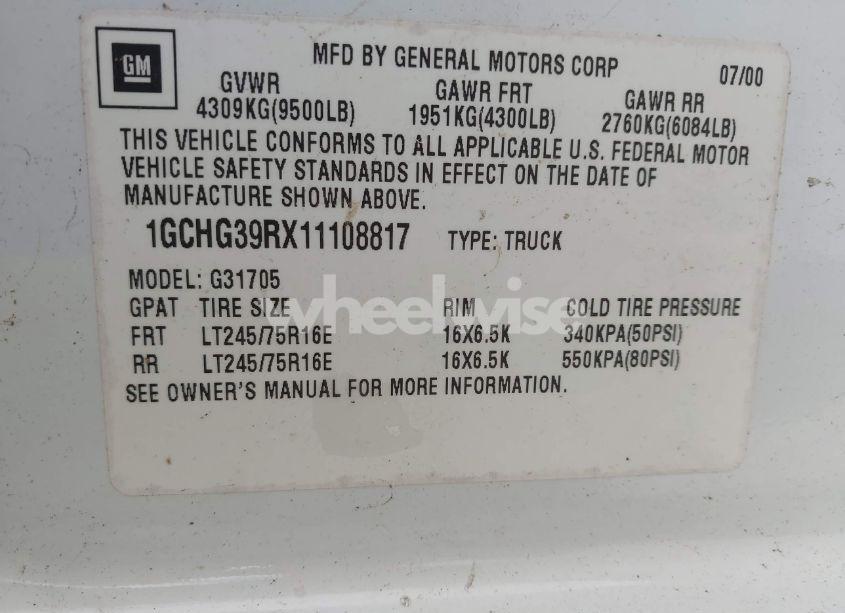 Photo 9 of 2001 Chevrolet Express (VIN 1GCHG39RX11108817)