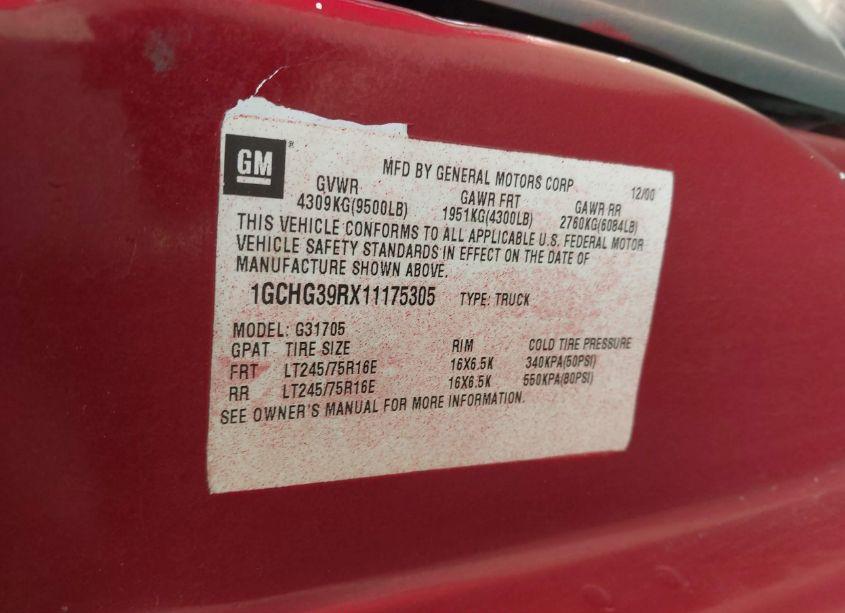 Photo 9 of 2001 Chevrolet Express (VIN 1GCHG39RX11175305)