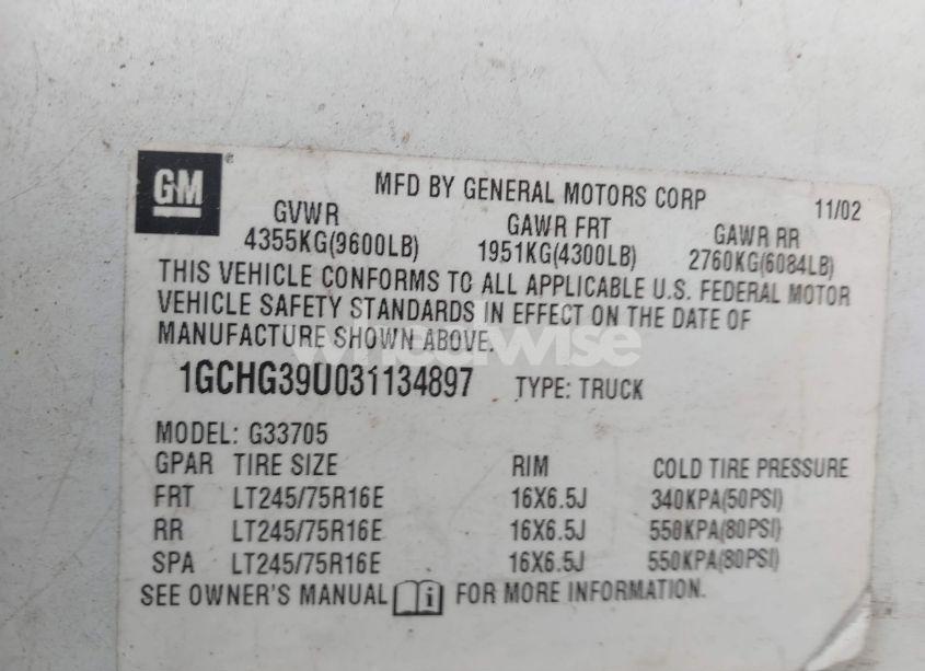 Photo 9 of 2003 Chevrolet Express (VIN 1GCHG39U031134897)