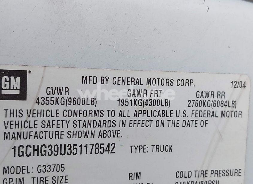 Photo 9 of 2005 Chevrolet Express (VIN 1GCHG39U351178542)