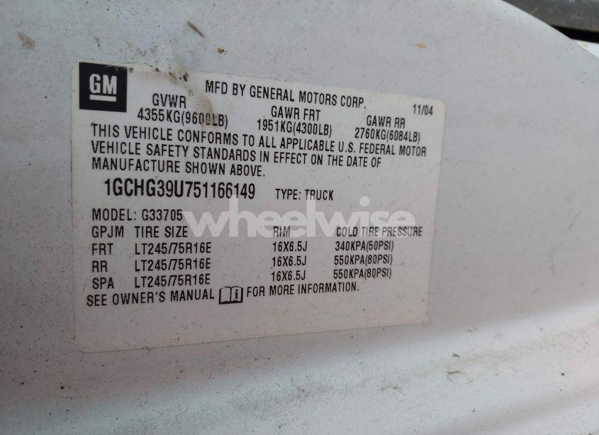 Photo 9 of 2005 Chevrolet Express (VIN 1GCHG39U751166149)