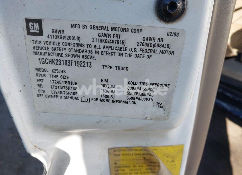 Photo 9 of 2003 Chevrolet Silverado 2500HD LT (VIN 1GCHK23103F192213)