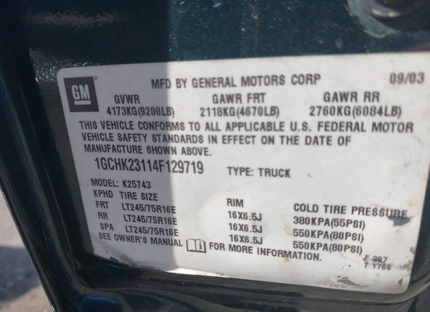 Photo 9 of 2004 Chevrolet Silverado 2500HD LT (VIN 1GCHK23114F129719)