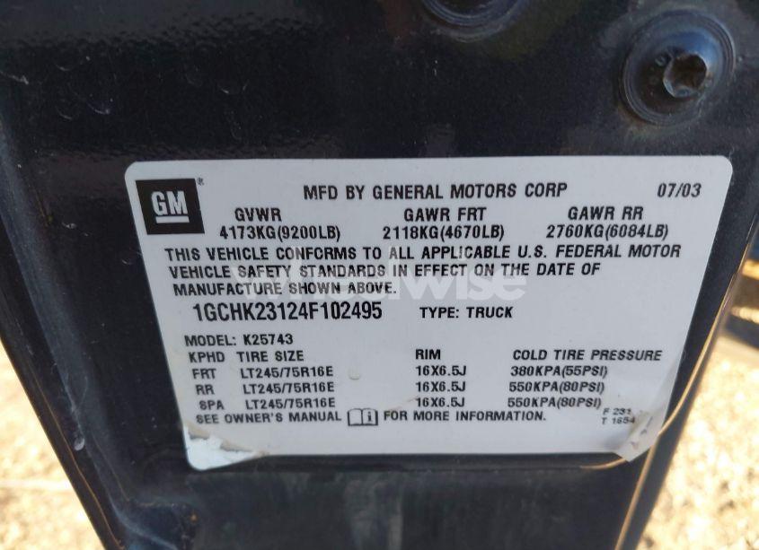 Photo 9 of 2004 Chevrolet Silverado 2500HD LS (VIN 1GCHK23124F102495)