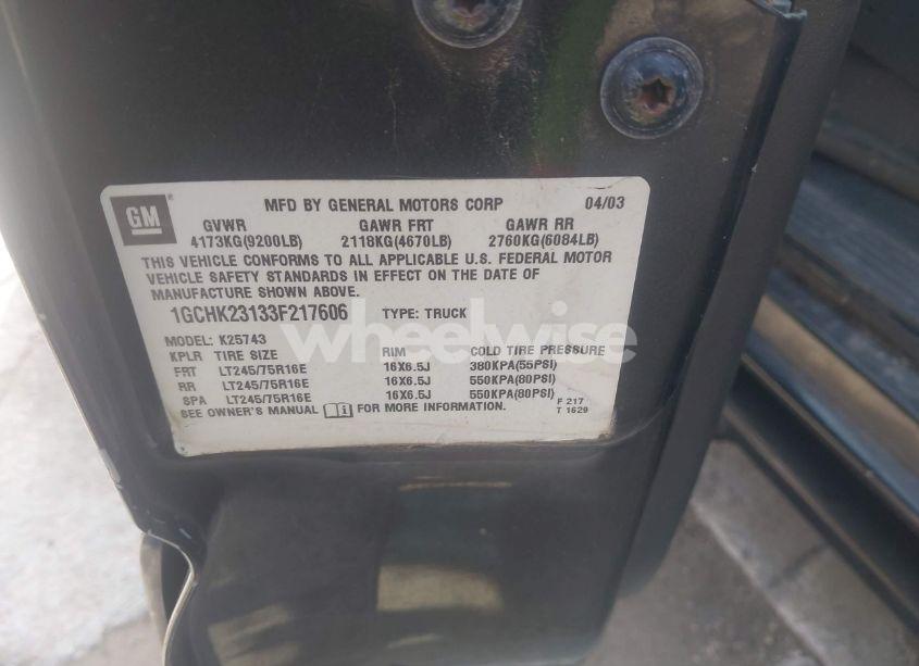 Photo 9 of 2003 Chevrolet Silverado 2500HD LS (VIN 1GCHK23133F217606)