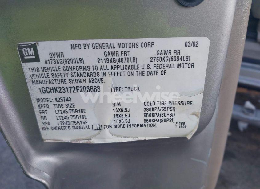 Photo 9 of 2002 Chevrolet Silverado 2500HD LS (VIN 1GCHK23172F203688)