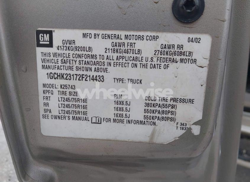 Photo 9 of 2002 Chevrolet Silverado 2500HD LT (VIN 1GCHK23172F214433)