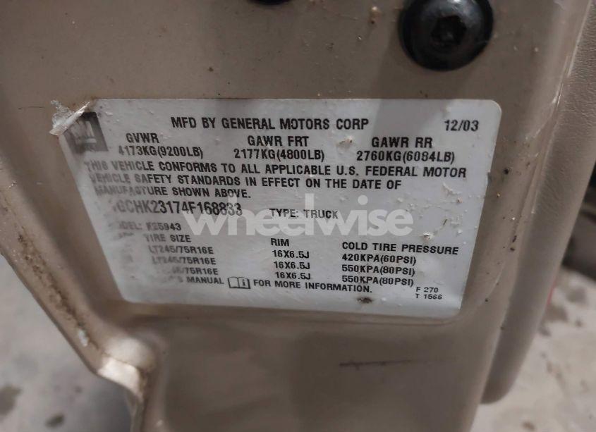 Photo 9 of 2004 Chevrolet Silverado 2500HD LT (VIN 1GCHK23174F168833)