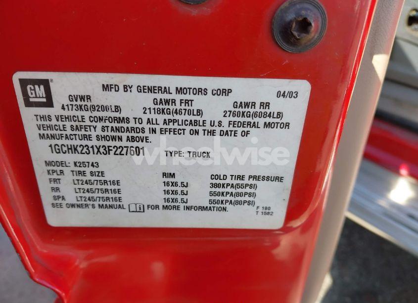 Photo 9 of 2003 Chevrolet Silverado 2500HD LS (VIN 1GCHK231X3F227601)