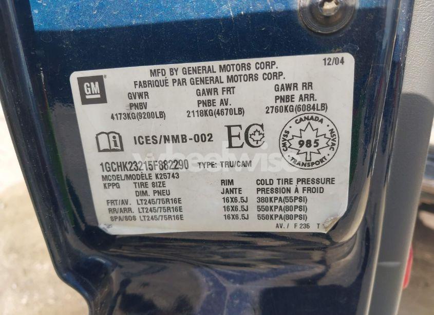 Photo 9 of 2005 Chevrolet Silverado 2500HD LS/LT/WORK TRUCK (VIN 1GCHK23215F882290)