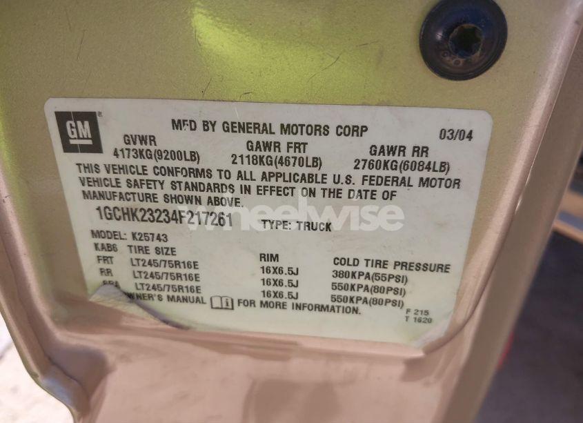 Photo 9 of 2004 Chevrolet Silverado 2500HD LS (VIN 1GCHK23234F217261)