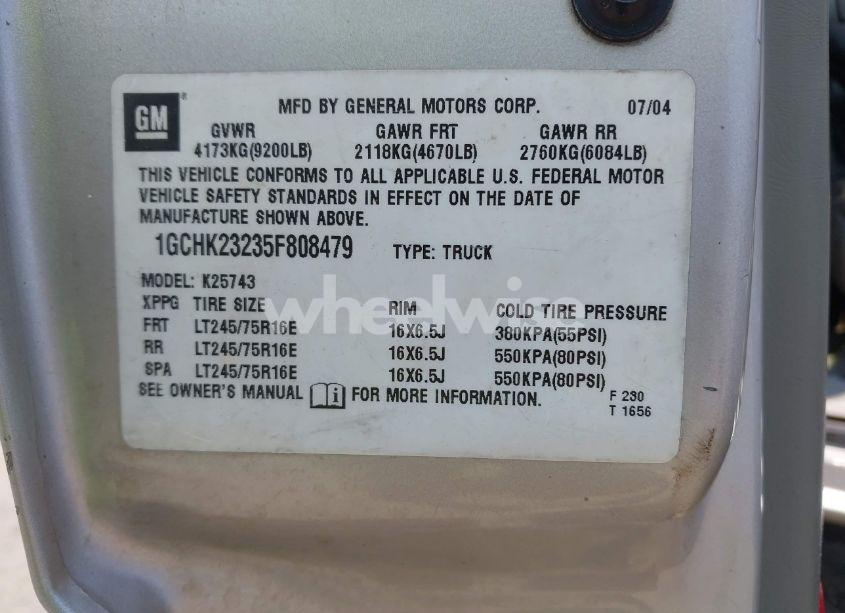 Photo 9 of 2005 Chevrolet Silverado 2500HD LT (VIN 1GCHK23235F808479)