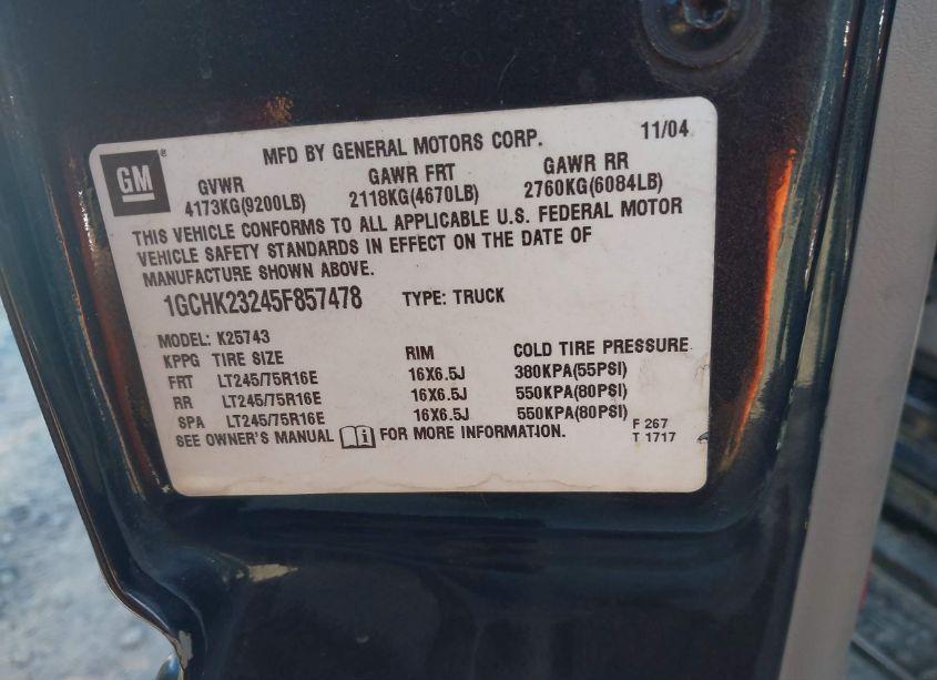 Photo 9 of 2005 Chevrolet Silverado 2500HD LT (VIN 1GCHK23245F857478)