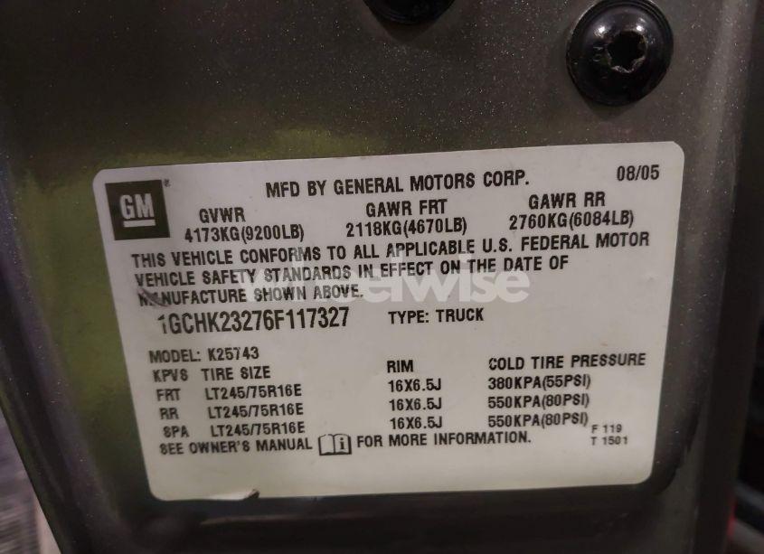 Photo 9 of 2006 Chevrolet Silverado 2500HD LT1 (VIN 1GCHK23276F117327)