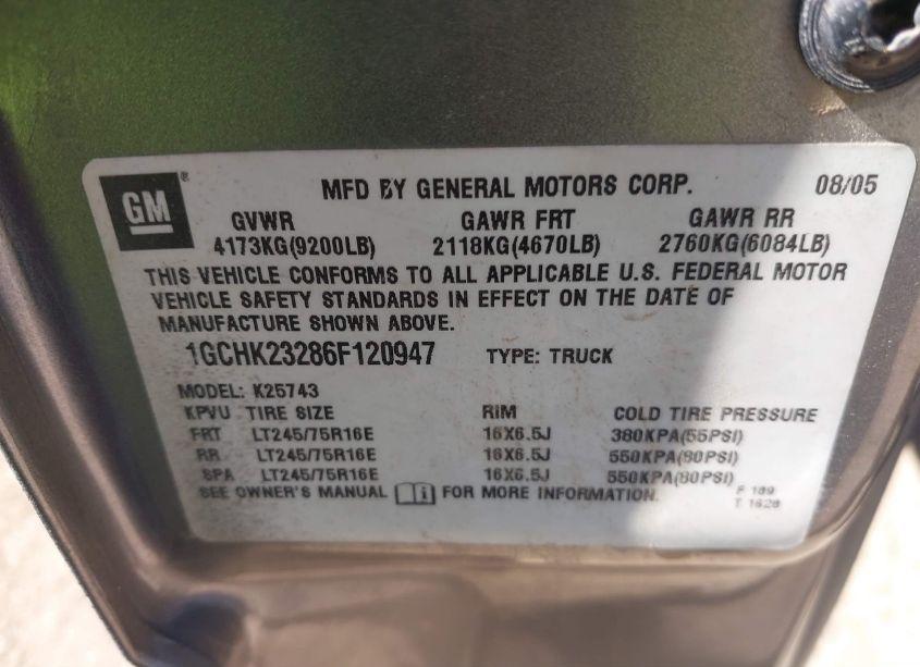 Photo 9 of 2006 Chevrolet Silverado 2500HD LT3 (VIN 1GCHK23286F120947)